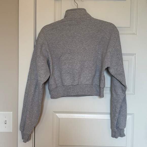 TNA Cozy Aritzia Gray Cropped Quarter Zip Pullover Sweatshirt - Picture 7 of 13